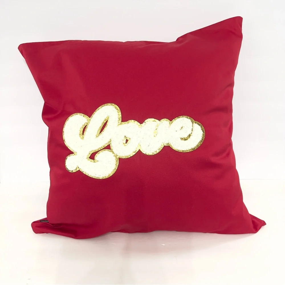 Love Script Throw Pillow Cover 18x18 Red